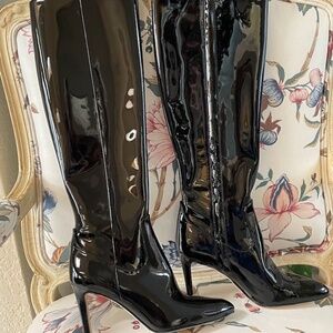 SAM EDELMAN BLACK PATENT STILETTO HIGH BOOTS SIZE 6